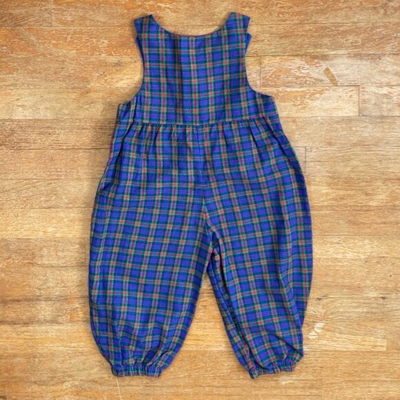 Vintage Girls Overalls Jumpsuit Size 2T 1980s Embroidered Teddy Bear Plaid Jumpe - Picture 4 of 4